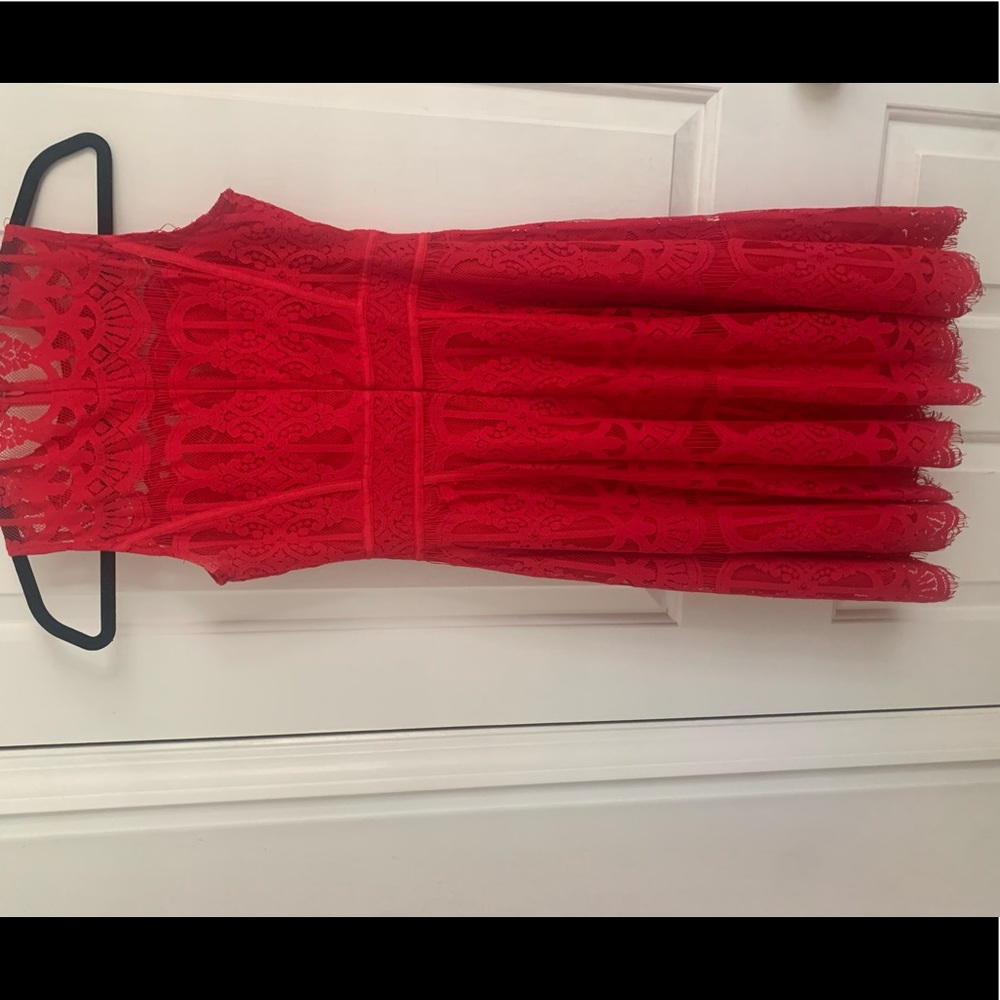 Lulus-size S- Beautiful Red Lace Midi Dress